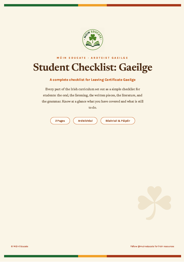 Student Revision Checklist: Gaeilge – Leaving Cert Irish Quick Checklist