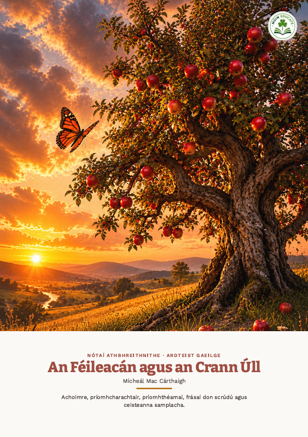 An Féileacán agus an Crann Úll le Mícheál Mac Cárthaigh – Senior Cycle Irish Prós / Prose Study Guide Summary Notes